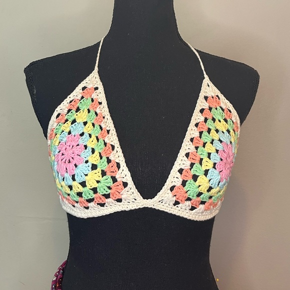 Crochet top bikini Cotton yarn Handmade By Seller festival, rave, pool summer - Picture 7 of 10